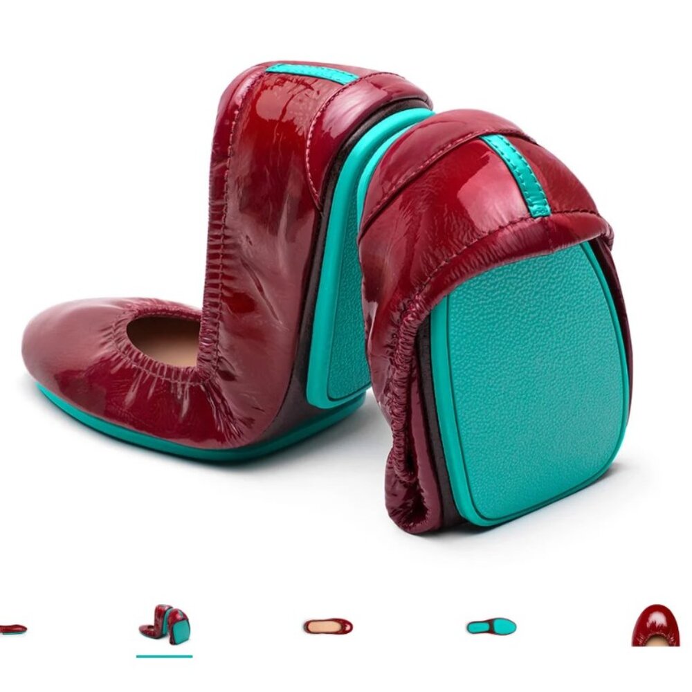 TIEKS Leather Flats in Ruby Red Patent